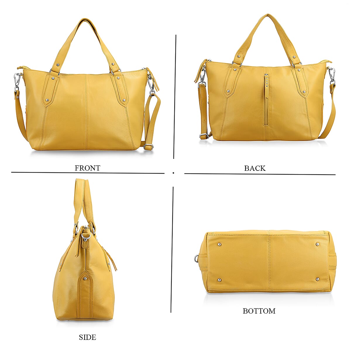 La Marey Tan Genuine Leather Front Zipper Tote Bag image number 3