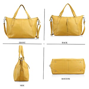 La Marey Tan Genuine Leather Front Zipper Tote Bag