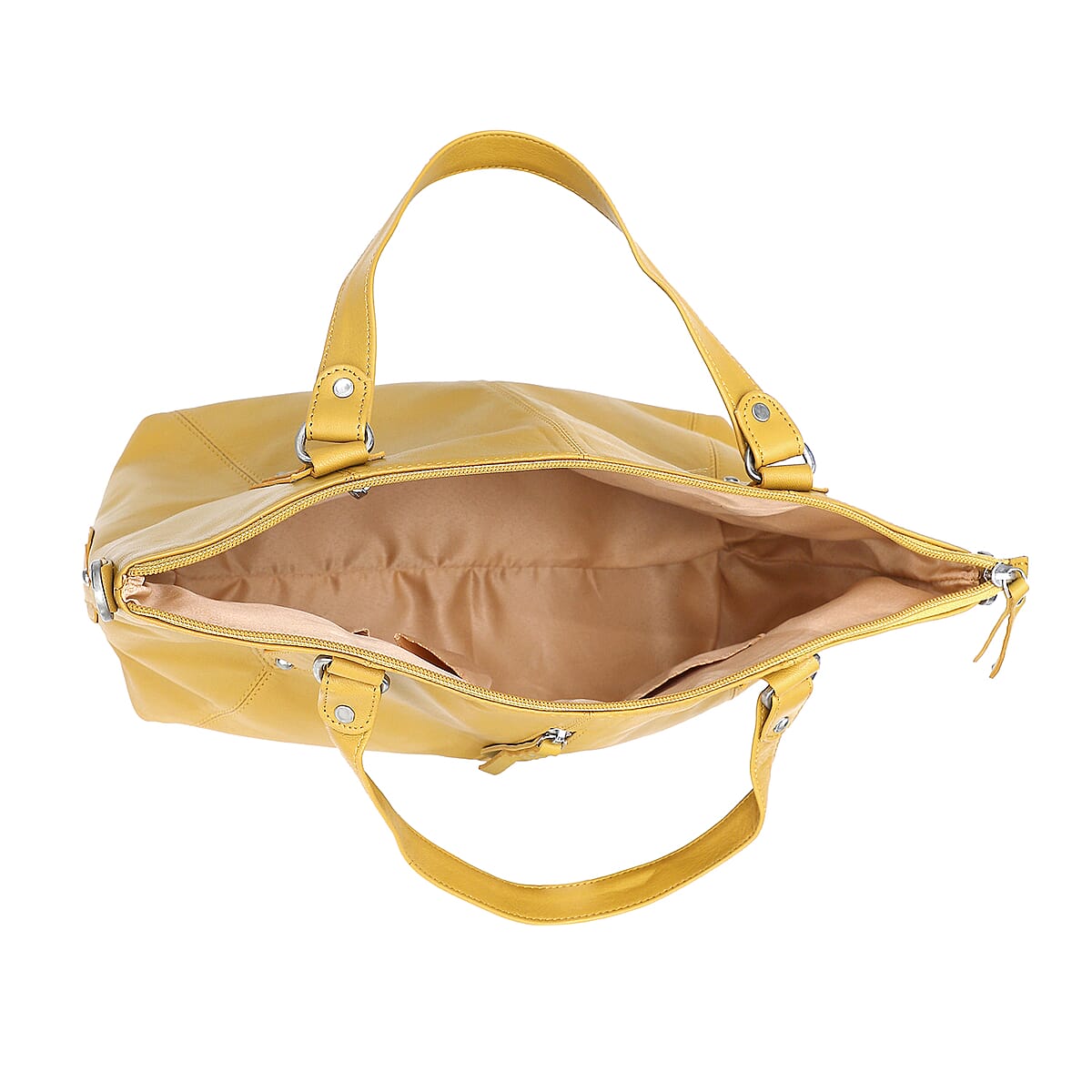 La Marey Tan Genuine Leather Front Zipper Tote Bag image number 4