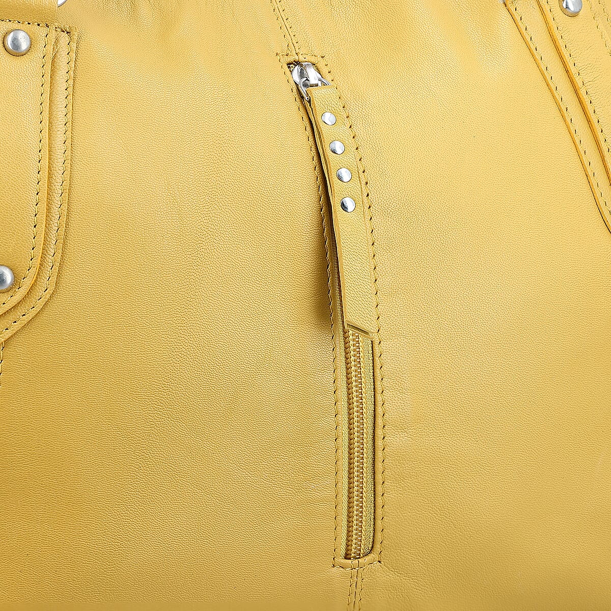 La Marey Tan Genuine Leather Front Zipper Tote Bag image number 5