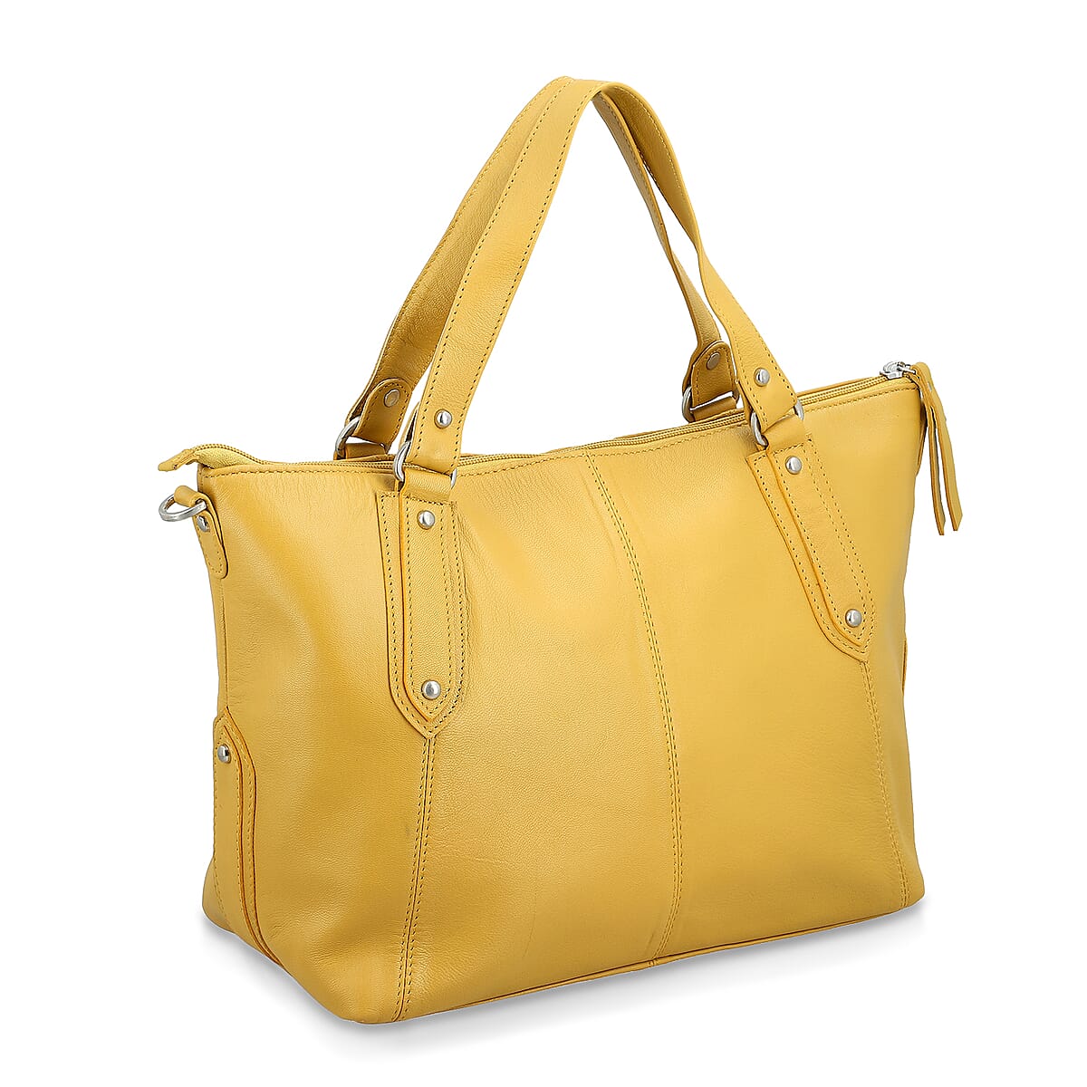 La Marey Tan Genuine Leather Front Zipper Tote Bag image number 6