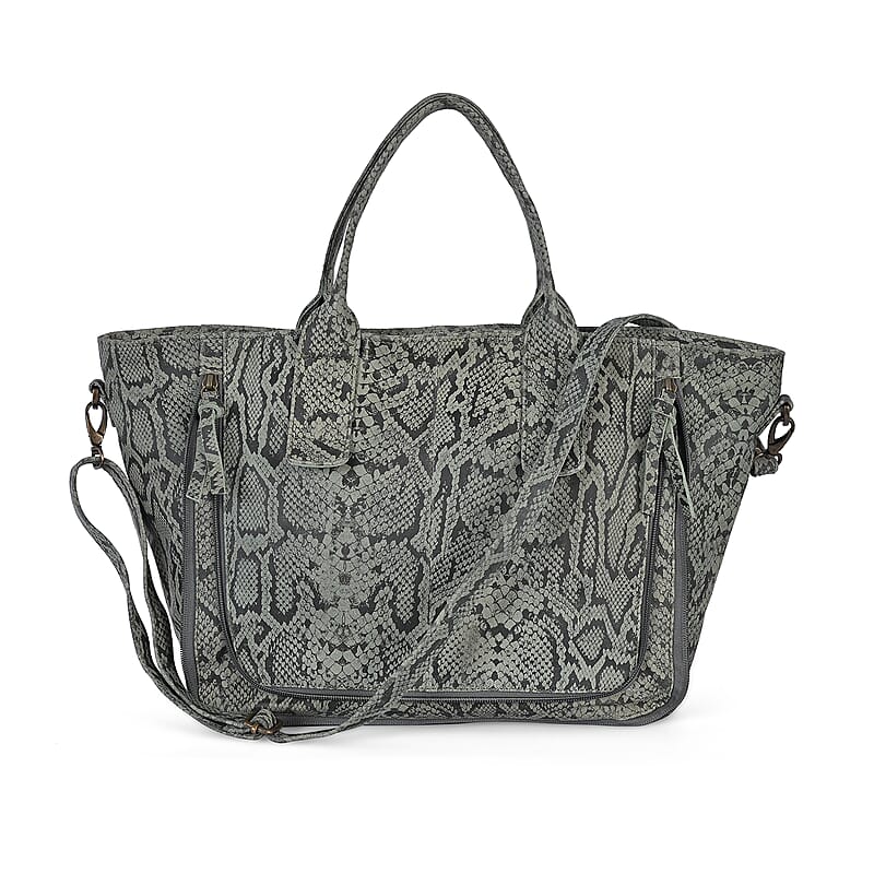 LA MAREY Gray 100% Genuine Leather Tote Bag