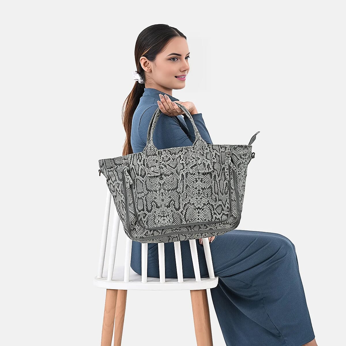 LA MAREY Gray 100% Genuine Leather Tote Bag  image number 2