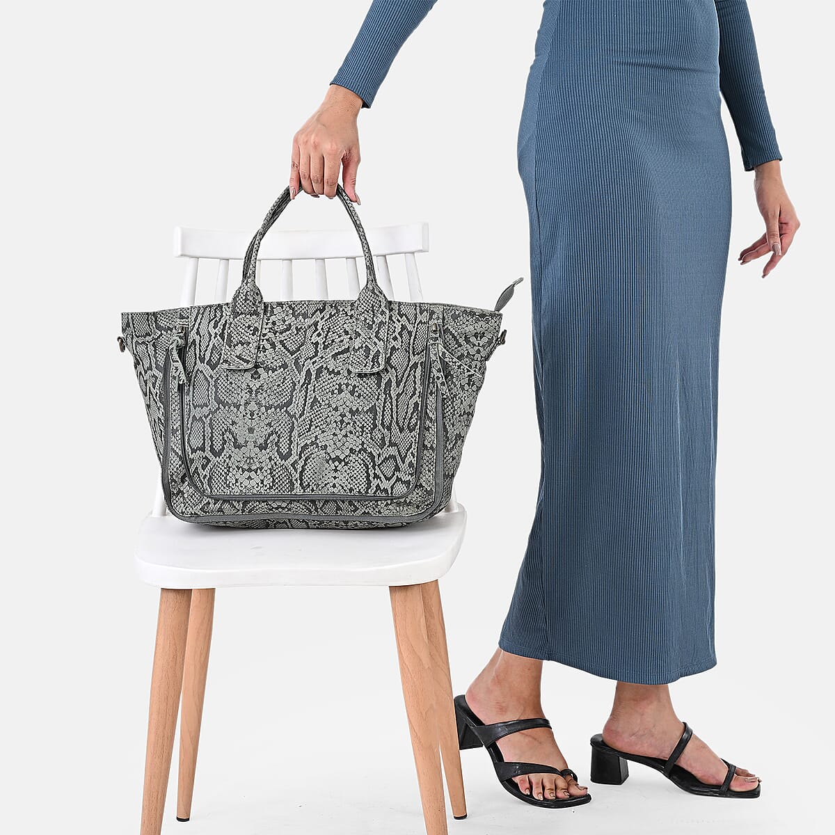 LA MAREY Gray 100% Genuine Leather Tote Bag  image number 3