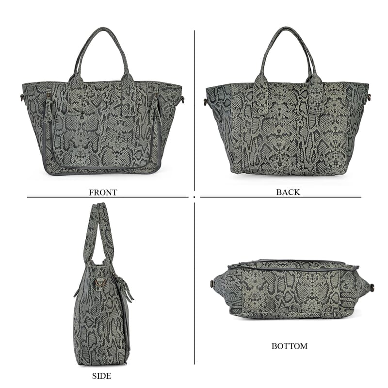 LA MAREY Gray 100% Genuine Leather Tote Bag
