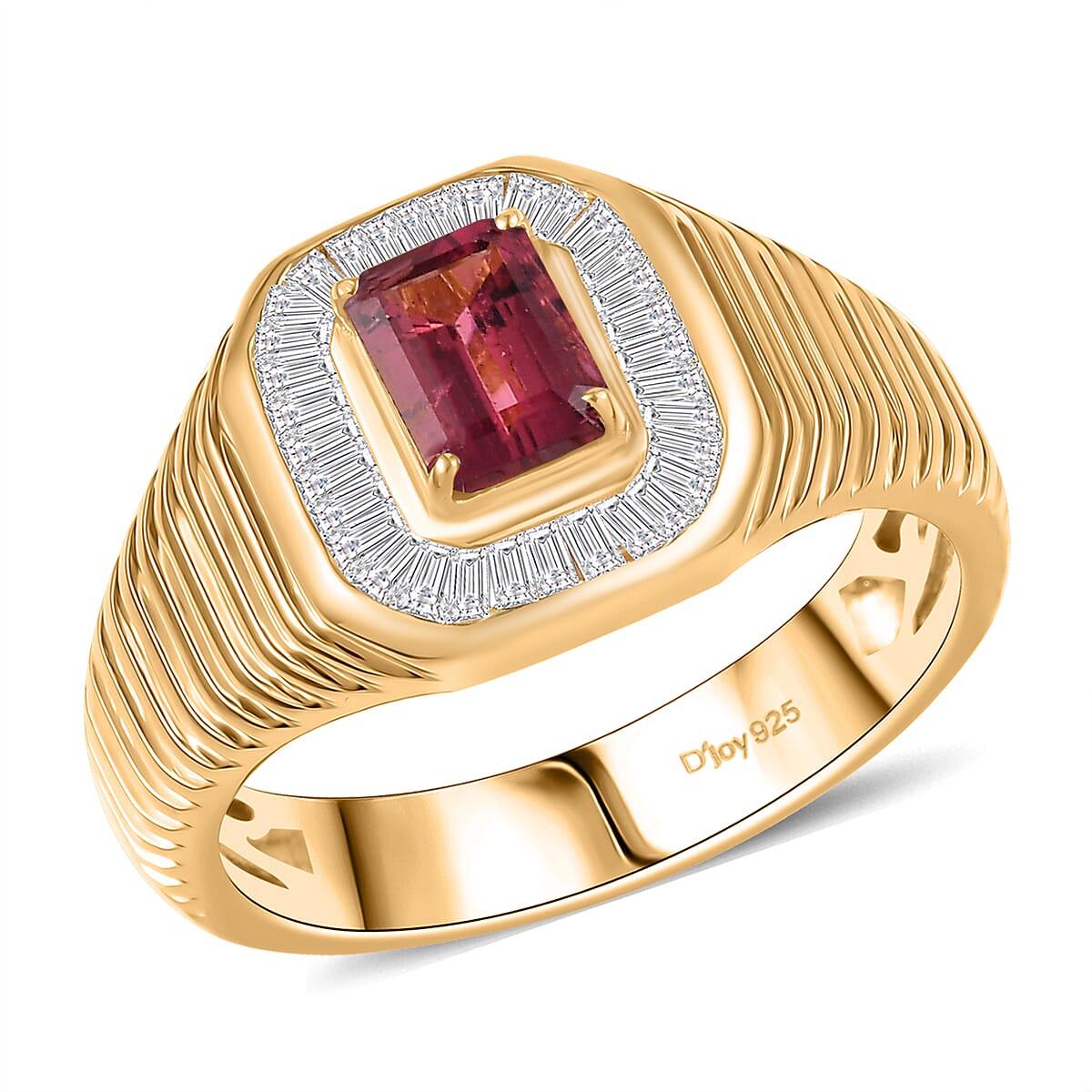D'Joy Premium Ouro Fino Rubellite and Diamond 1.45 ctw Art Deco Men's Ring in 18K Vermeil Yellow Gold Over Sterling Silver (Size 12.0) image number 0