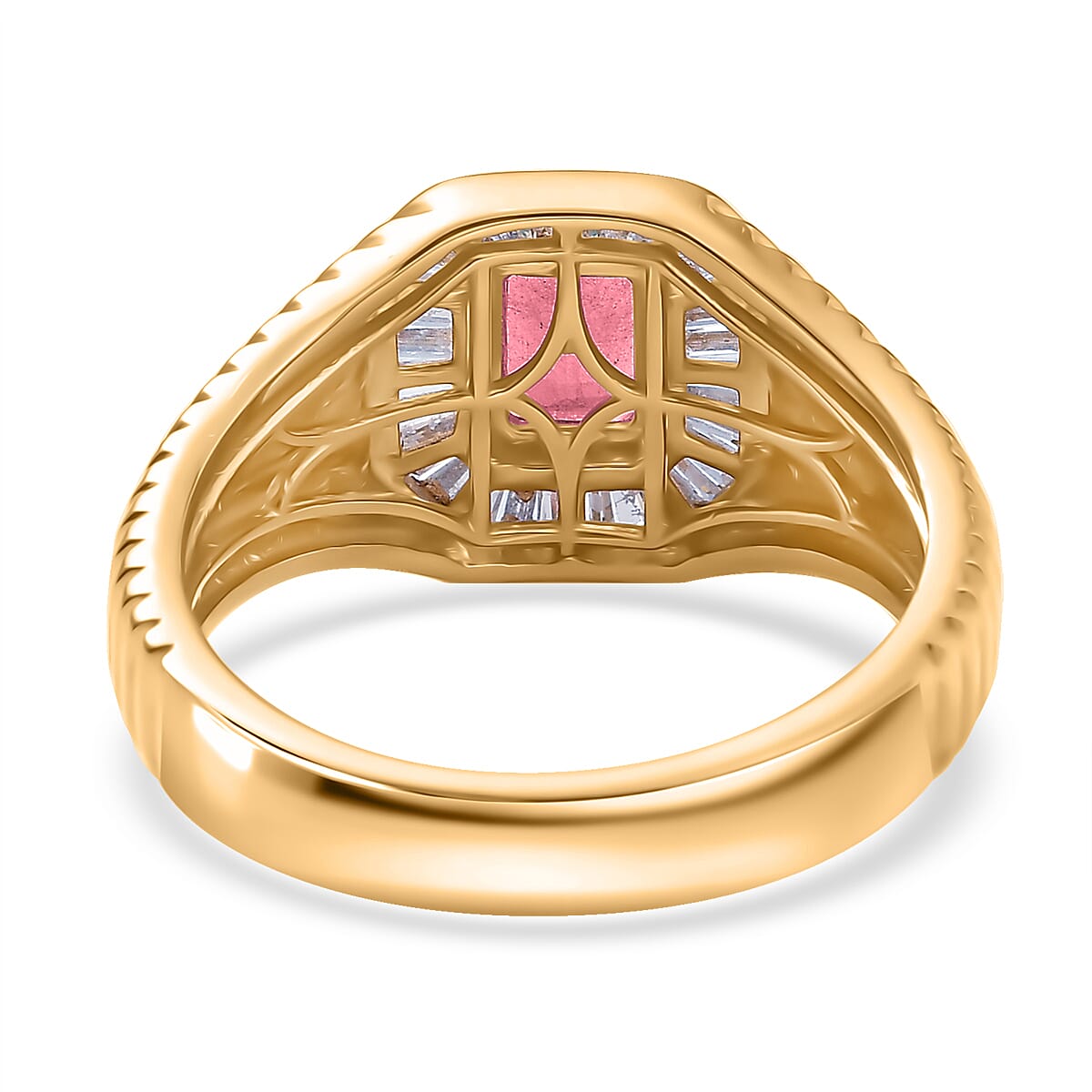 D'Joy Premium Ouro Fino Rubellite and Diamond 1.45 ctw Art Deco Men's Ring in 18K Vermeil Yellow Gold Over Sterling Silver (Size 12.0) image number 4