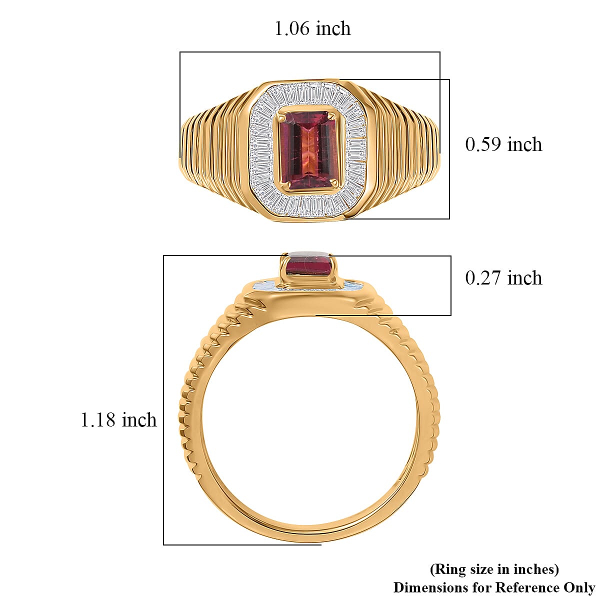 D'Joy Premium Ouro Fino Rubellite and Diamond 1.45 ctw Art Deco Men's Ring in 18K Vermeil Yellow Gold Over Sterling Silver (Size 12.0) image number 5