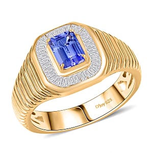 D'Joy Premium Tanzanite and Diamond 1.50 ctw Art Deco Men's Ring in 18K Vermeil Yellow Gold Over Sterling Silver (Size 12.0)