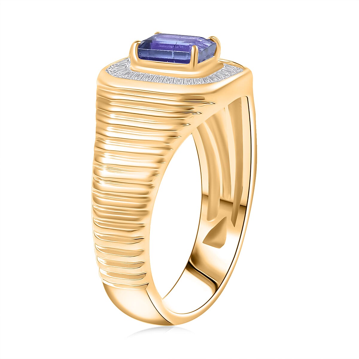 D'Joy Premium Tanzanite and Diamond 1.50 ctw Art Deco Men's Ring in 18K Vermeil Yellow Gold Over Sterling Silver (Size 12.0) image number 3