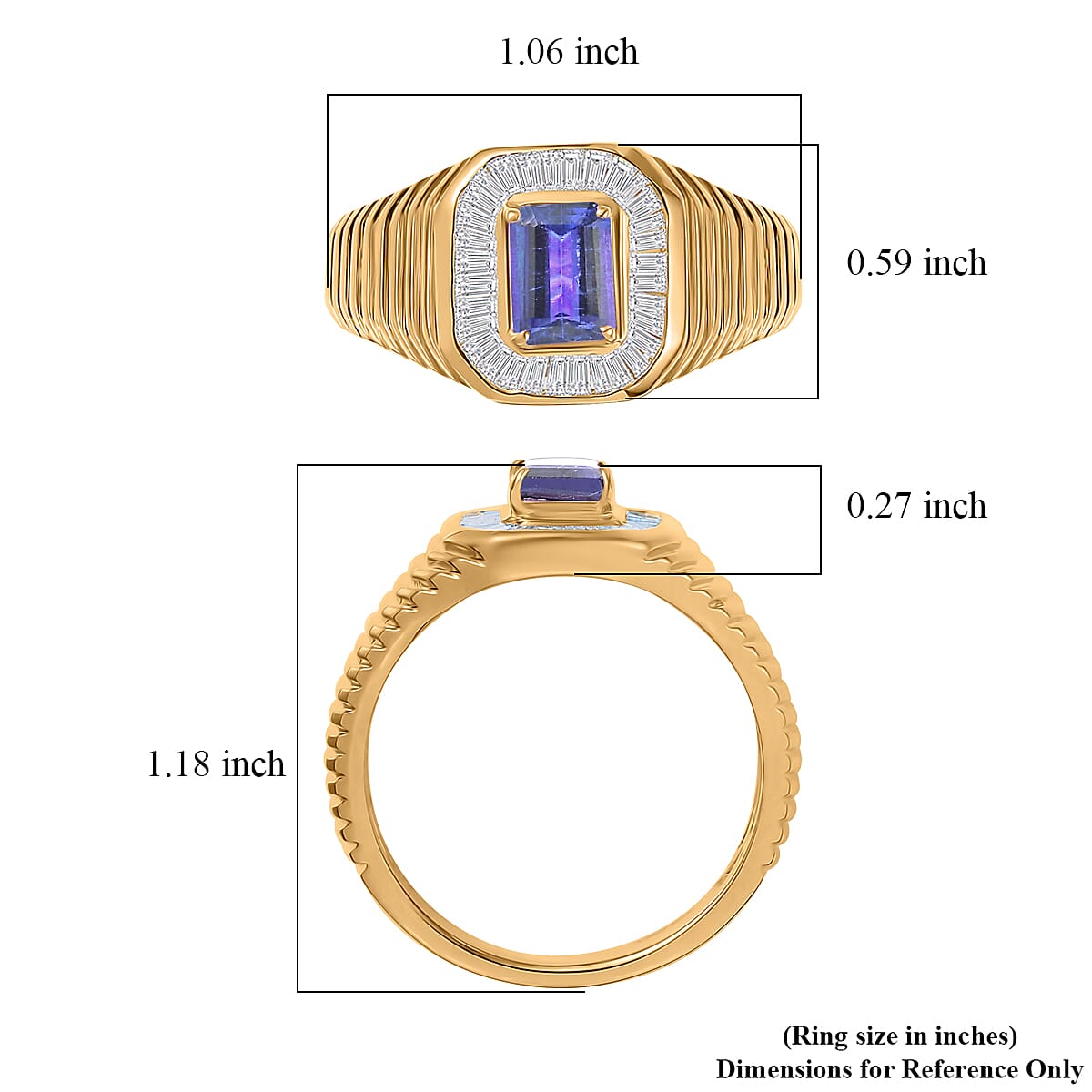 D'Joy Premium Tanzanite and Diamond 1.50 ctw Art Deco Men's Ring in 18K Vermeil Yellow Gold Over Sterling Silver (Size 12.0) image number 5