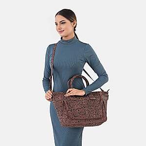 LA MAREY Burgundy 100% Genuine Leather Tote Bag 