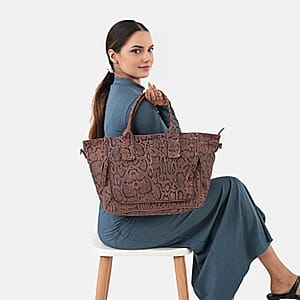 LA MAREY Burgundy 100% Genuine Leather Tote Bag 
