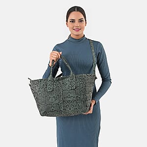 LA MAREY Green 100% Genuine Leather Tote Bag 