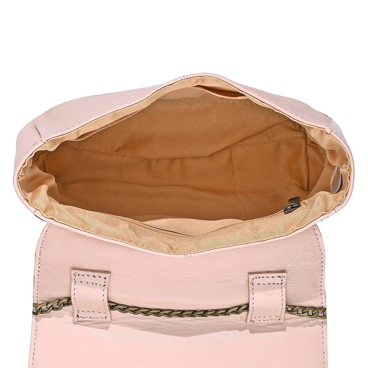 La Marey Light Pink Genuine Leather Sling Bag with Floral Embroidered Flap image number 5