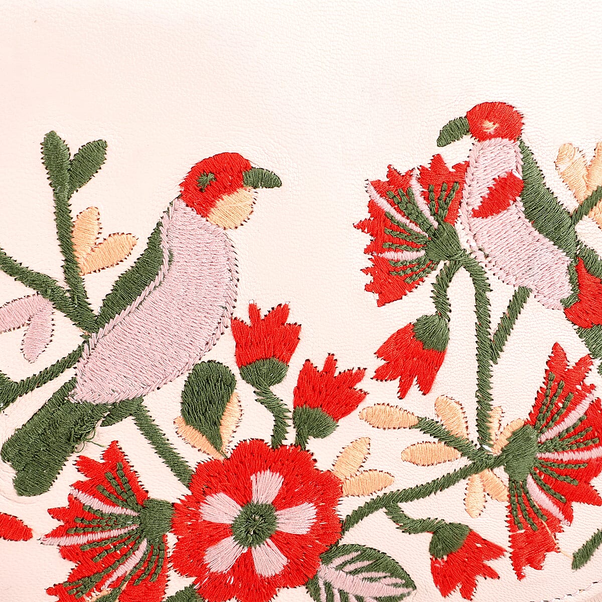 La Marey Light Pink Genuine Leather Sling Bag with Floral Embroidered Flap image number 8