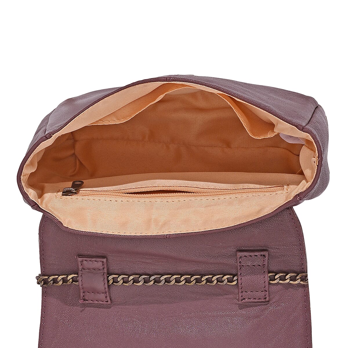 La Marey Burgundy Genuine Leather Sling Bag with Floral Embroidered Flap image number 5