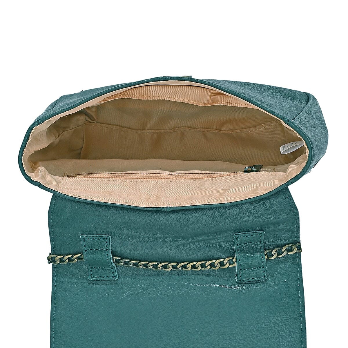 La Marey Green Genuine Leather Sling Bag with Floral Embroidered Flap image number 5