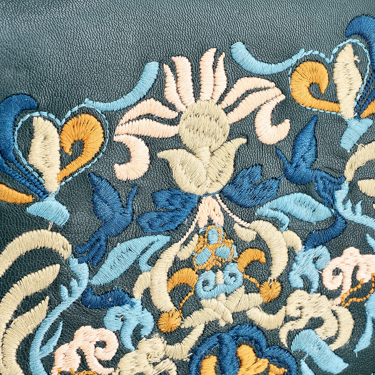 La Marey Green Genuine Leather Sling Bag with Floral Embroidered Flap image number 8