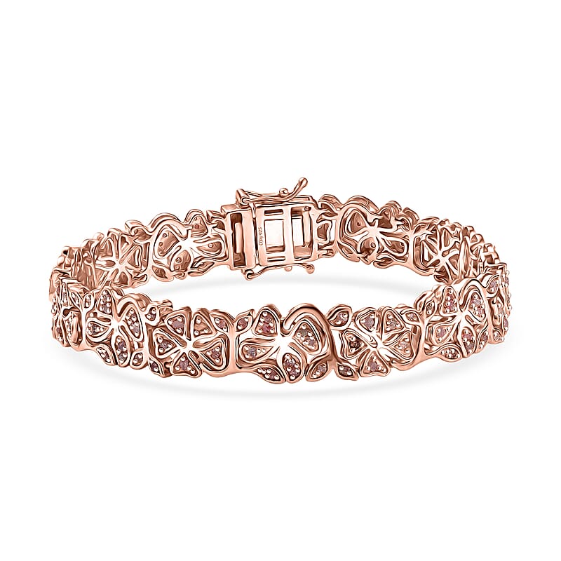 D'Joy Uncut Natural Pink Diamond 1.50 ctw Floral Bracelet in 18K Vermeil Rose Gold Over Sterling Silver (6.50 In)