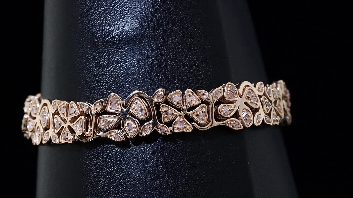 D'Joy Uncut Natural Pink Diamond 1.50 ctw Floral Bracelet in 18K Vermeil Rose Gold Over Sterling Silver (6.50 In)