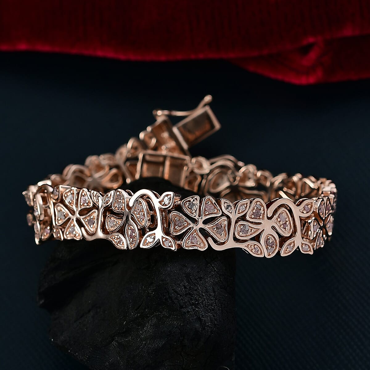 D'Joy Uncut Natural Pink Diamond 1.50 ctw Floral Bracelet in 18K Vermeil Rose Gold Over Sterling Silver (6.50 In) image number 1