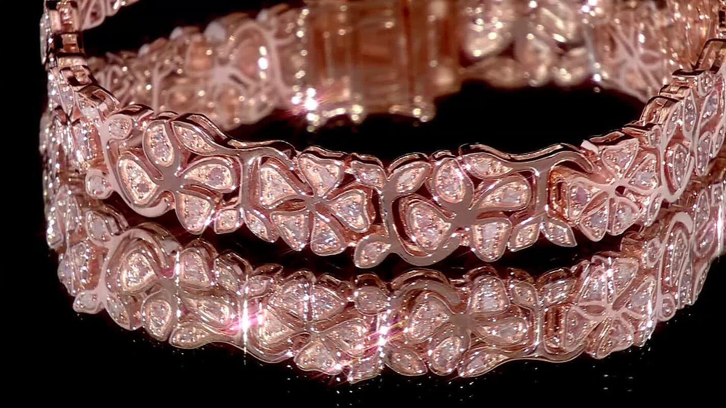 D'Joy Uncut Natural Pink Diamond 1.50 ctw Floral Bracelet in 18K Vermeil Rose Gold Over Sterling Silver (6.50 In)