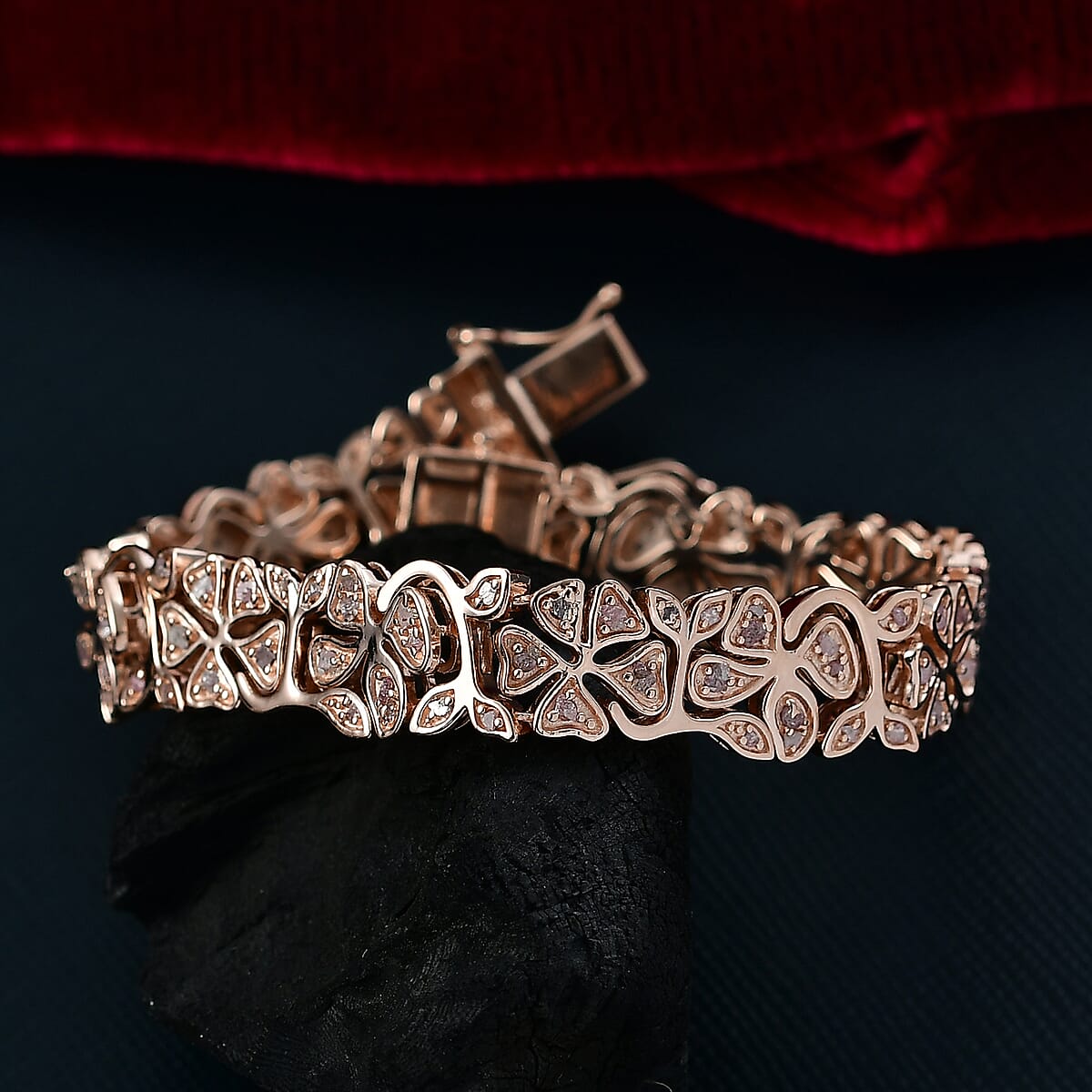 D'Joy Uncut Natural Pink Diamond 1.50 ctw Floral Bracelet in 18K Vermeil Rose Gold Over Sterling Silver (7.25 In) image number 1