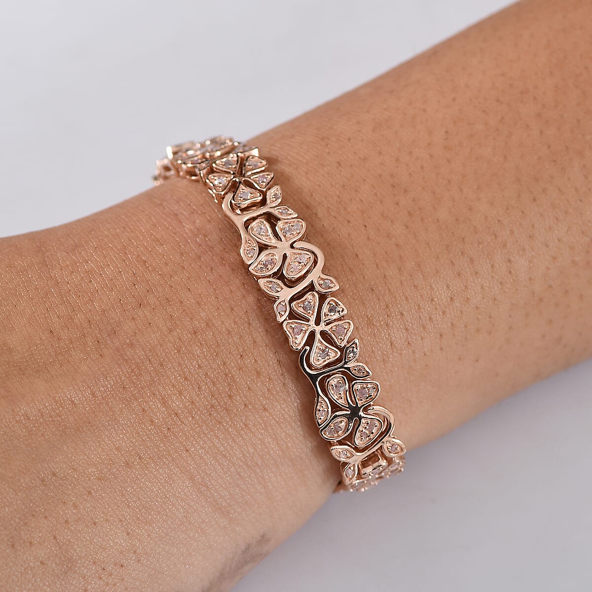 D'Joy Uncut Natural Pink Diamond 1.50 ctw Floral Bracelet in 18K Vermeil Rose Gold Over Sterling Silver (7.25 In) image number 2