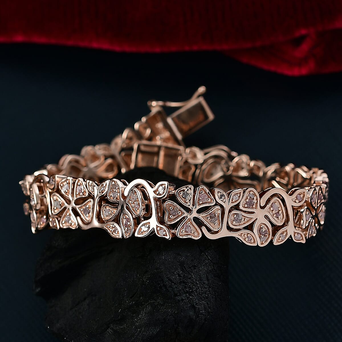 D'Joy Uncut Natural Pink Diamond 1.50 ctw Floral Bracelet in 18K Vermeil Rose Gold Over Sterling Silver (8.00 In) image number 1