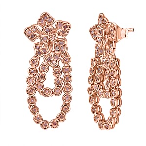 D'Joy Uncut Natural Pink Diamond 1.00 ctw Floral Earrings in 18K Vermeil Rose Gold Over Sterling Silver