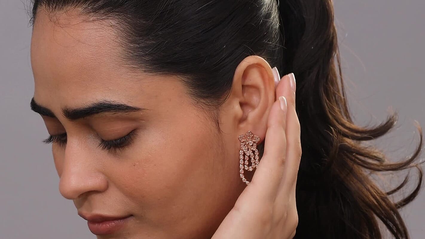 D'Joy Uncut Natural Pink Diamond 1.00 ctw Floral Earrings in 18K Vermeil Rose Gold Over Sterling Silver