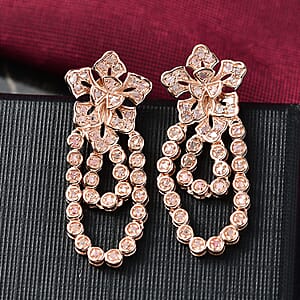 D'Joy Uncut Natural Pink Diamond 1.00 ctw Floral Earrings in 18K Vermeil Rose Gold Over Sterling Silver