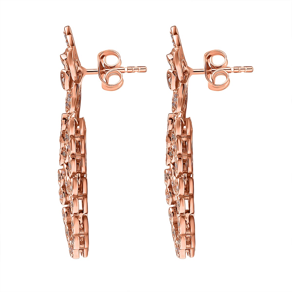 D'Joy Uncut Natural Pink Diamond 1.00 ctw Floral Earrings in 18K Vermeil Rose Gold Over Sterling Silver image number 3