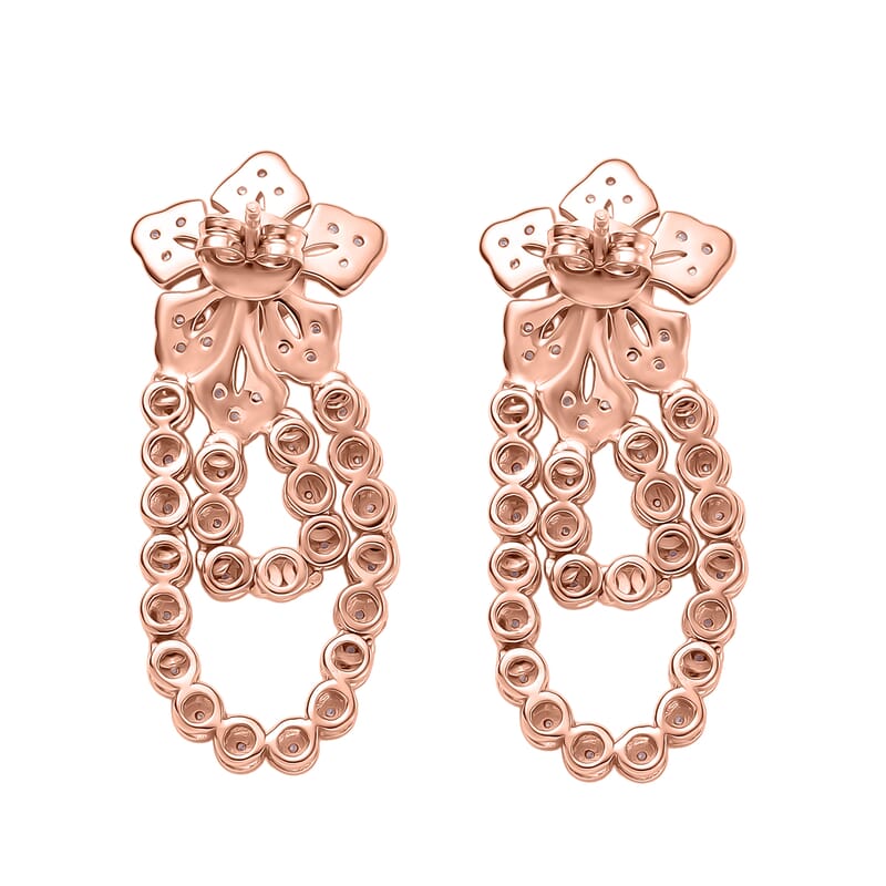 D'Joy Uncut Natural Pink Diamond 1.00 ctw Floral Earrings in 18K Vermeil Rose Gold Over Sterling Silver