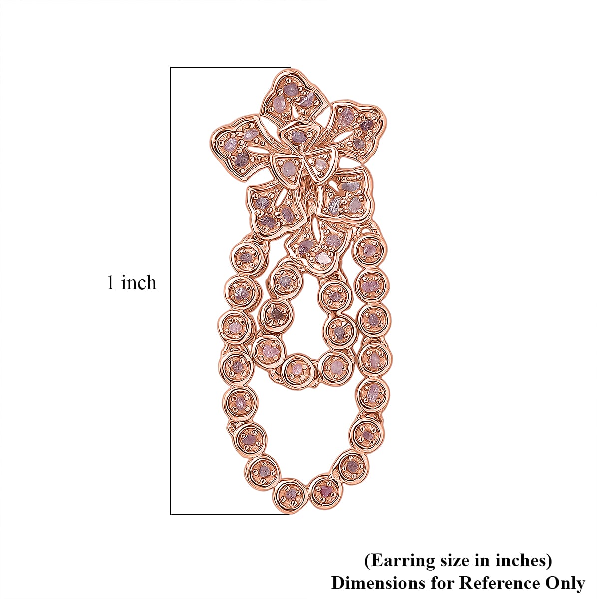 D'Joy Uncut Natural Pink Diamond 1.00 ctw Floral Earrings in 18K Vermeil Rose Gold Over Sterling Silver image number 5