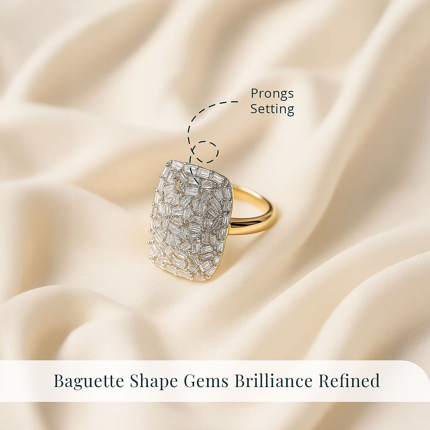 Luxuriant Lab Grown Diamond G-H SI 1.00 ctw Firecracker Ring in 18K Vermeil Yellow Gold Over Sterling Silver (Size 10.0)