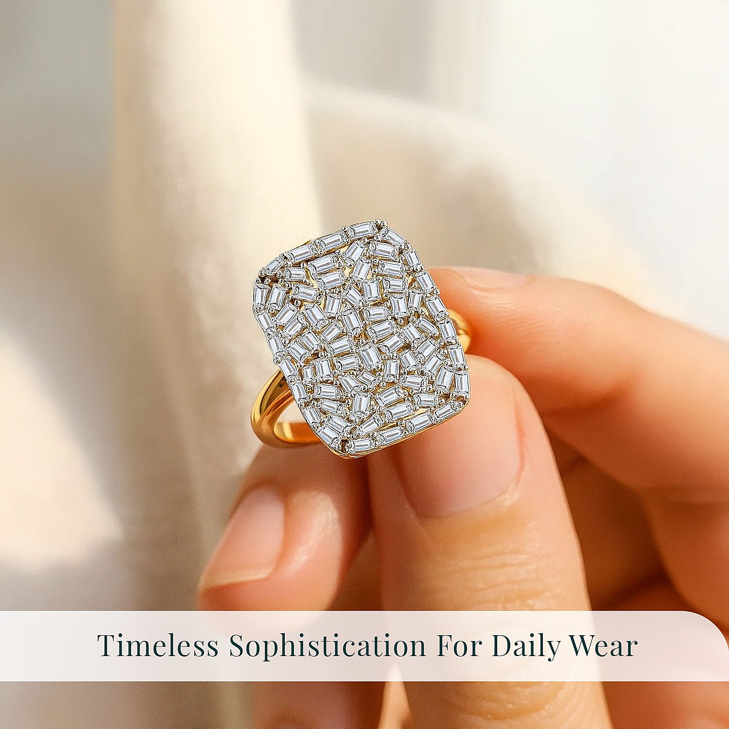 Luxuriant Lab Grown Diamond G-H SI 1.00 ctw Firecracker Ring in 18K Vermeil Yellow Gold Over Sterling Silver (Size 10.0)