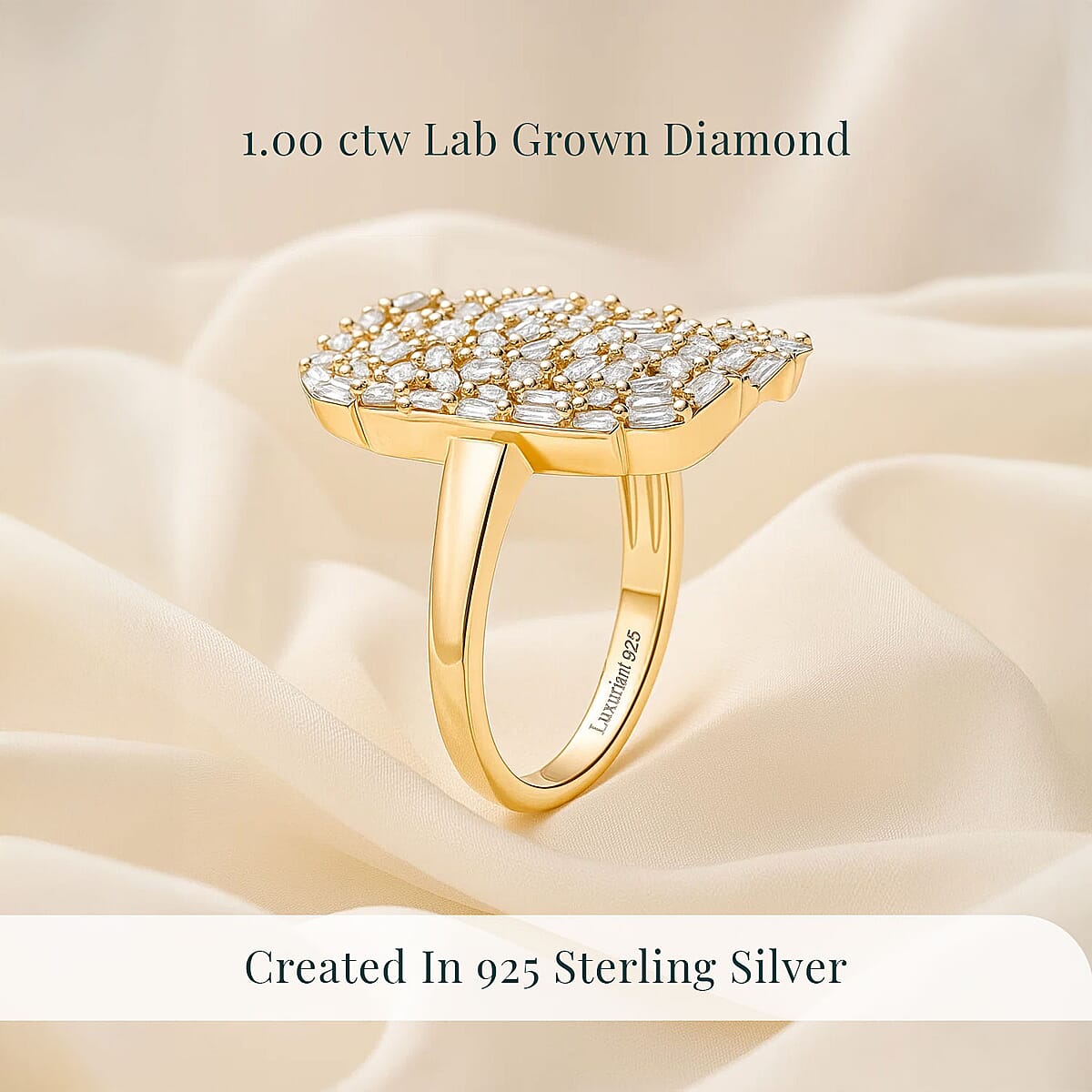 Luxuriant Lab Grown Diamond G-H SI 1.00 ctw Firecracker Ring in 18K Vermeil Yellow Gold Over Sterling Silver (Size 6.0) image number 2