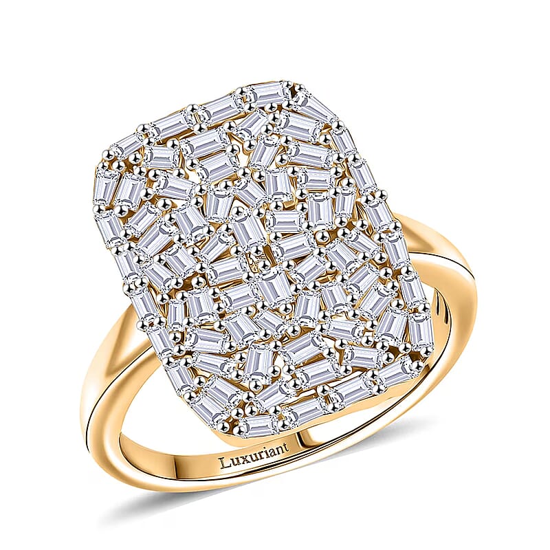 Luxuriant Lab Grown Diamond G-H SI 1.00 ctw Firecracker Ring in 18K Vermeil Yellow Gold Over Sterling Silver (Size 7.0)