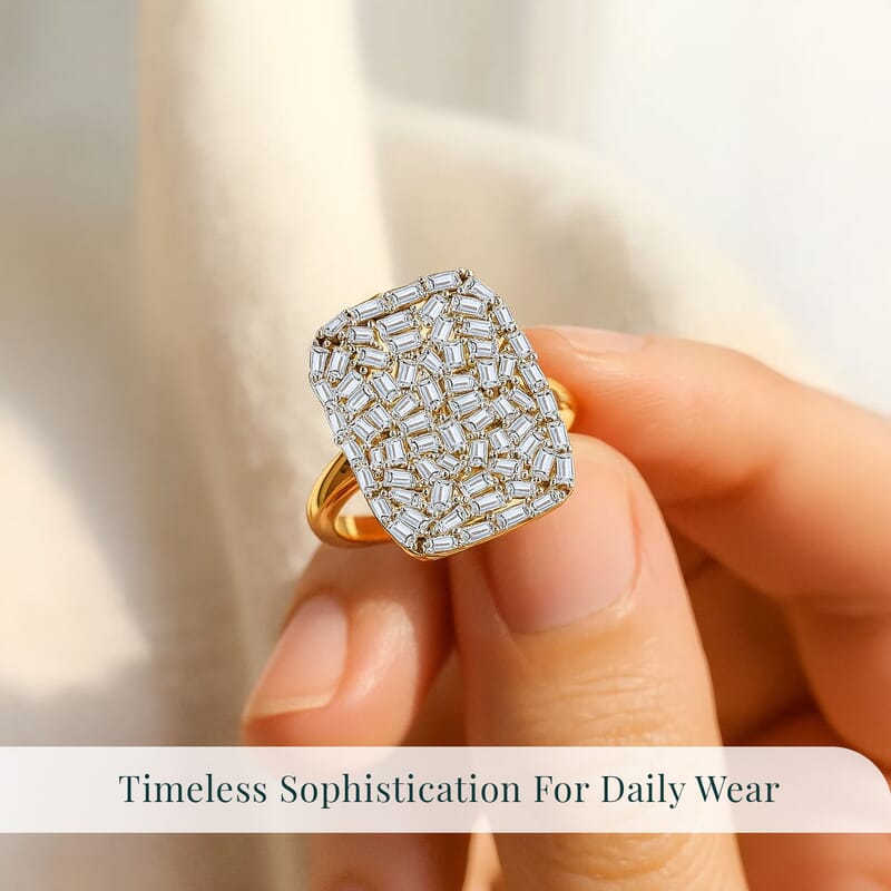 Luxuriant Lab Grown Diamond G-H SI 1.00 ctw Firecracker Ring in 18K Vermeil Yellow Gold Over Sterling Silver (Size 7.0)
