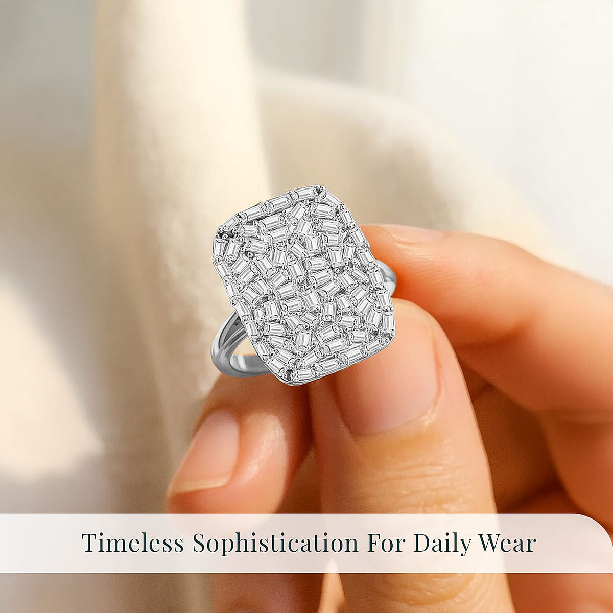 Luxuriant Lab Grown Diamond G-H SI 1.00 ctw Firecracker Ring in Rhodium Over Sterling Silver (Size 8.0) image number 5