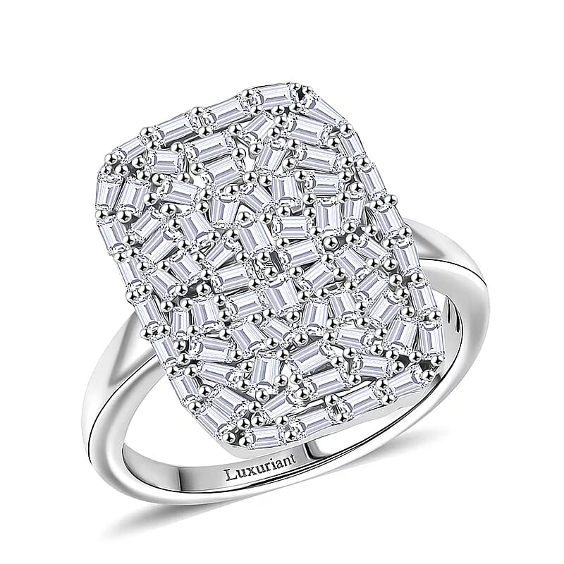 Luxuriant Lab Grown Diamond G-H SI 1.00 ctw Firecracker Ring in Rhodium Over Sterling Silver (Size 9.0)
