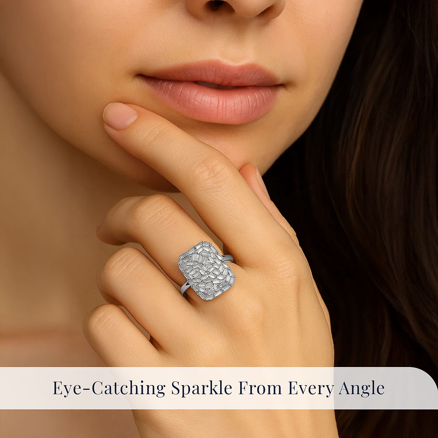 Luxuriant Lab Grown Diamond G-H SI 1.00 ctw Firecracker Ring in Rhodium Over Sterling Silver (Size 9.0)