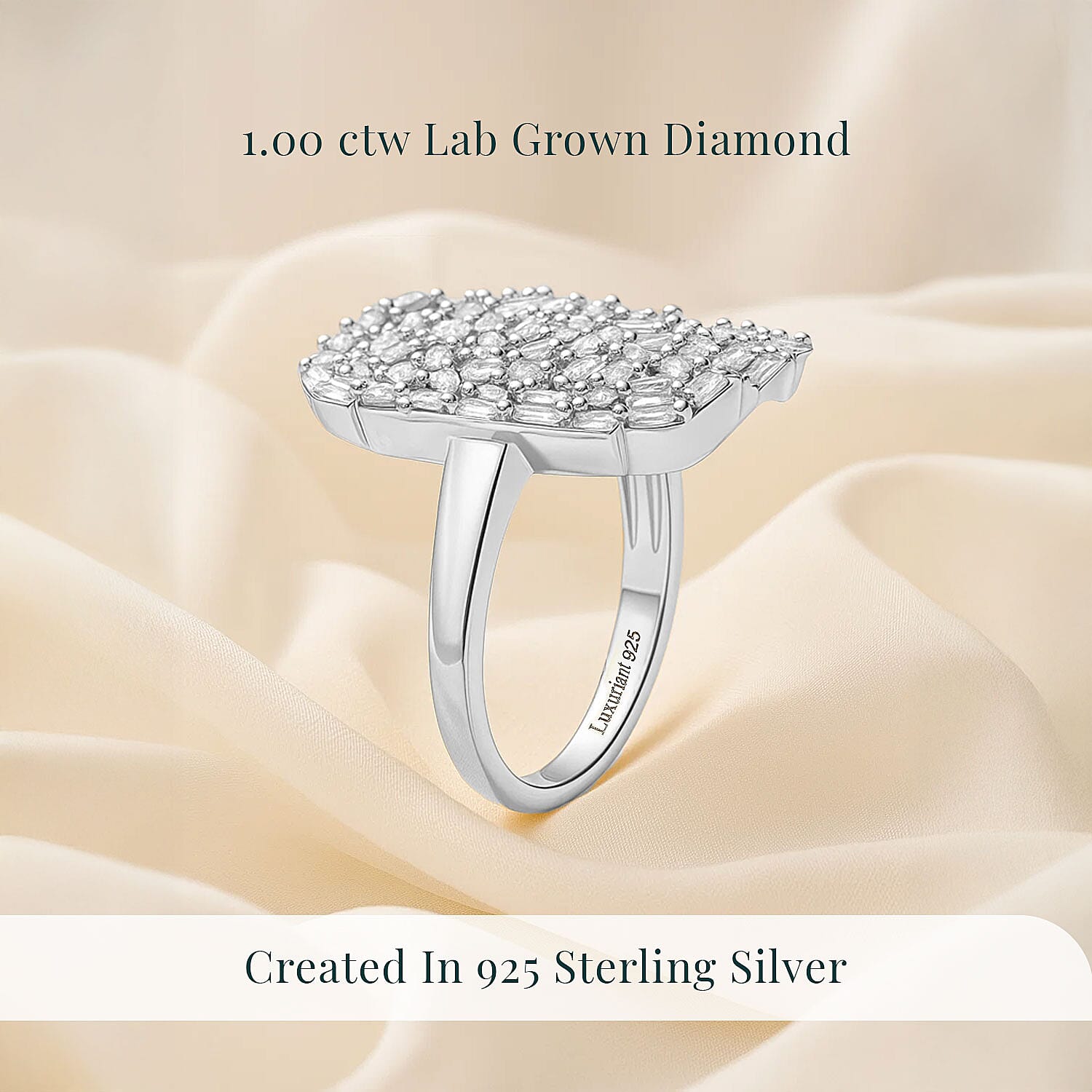 Luxuriant Lab Grown Diamond G-H SI 1.00 ctw Firecracker Ring in Rhodium Over Sterling Silver (Size 9.0)