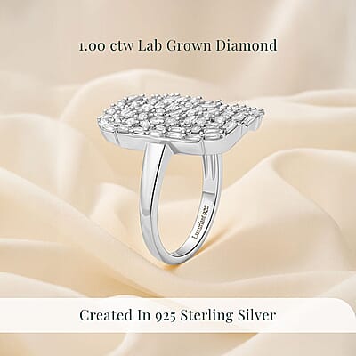 Luxuriant Lab Grown Diamond G-H SI 1.00 ctw Firecracker Ring in Rhodium Over Sterling Silver (Size 9.0)