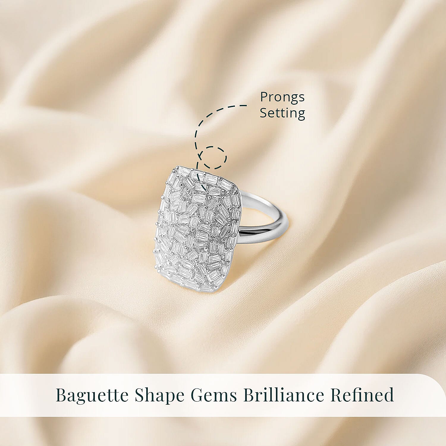 Luxuriant Lab Grown Diamond G-H SI 1.00 ctw Firecracker Ring in Rhodium Over Sterling Silver (Size 9.0)