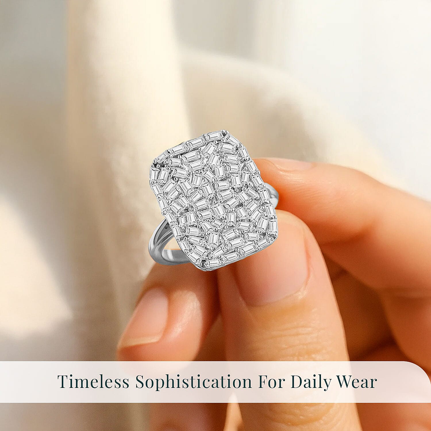 Luxuriant Lab Grown Diamond G-H SI 1.00 ctw Firecracker Ring in Rhodium Over Sterling Silver (Size 9.0)