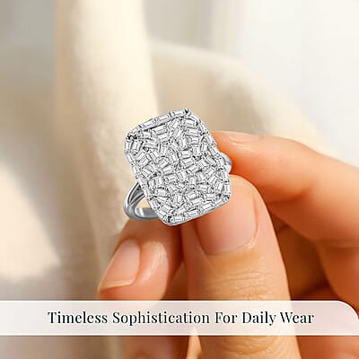 Luxuriant Lab Grown Diamond G-H SI 1.00 ctw Firecracker Ring in Rhodium Over Sterling Silver (Size 9.0)