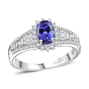 D'Joy AAA Tanzanite and White Zircon 1.50 ctw Starburst Ring in Rhodium Over Sterling Silver (Size 10.0)